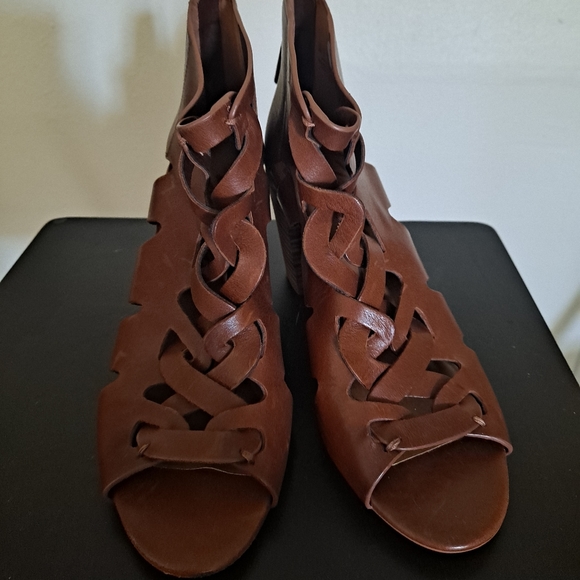 Cognac ankle heel peep toe sandle - Picture 2 of 6